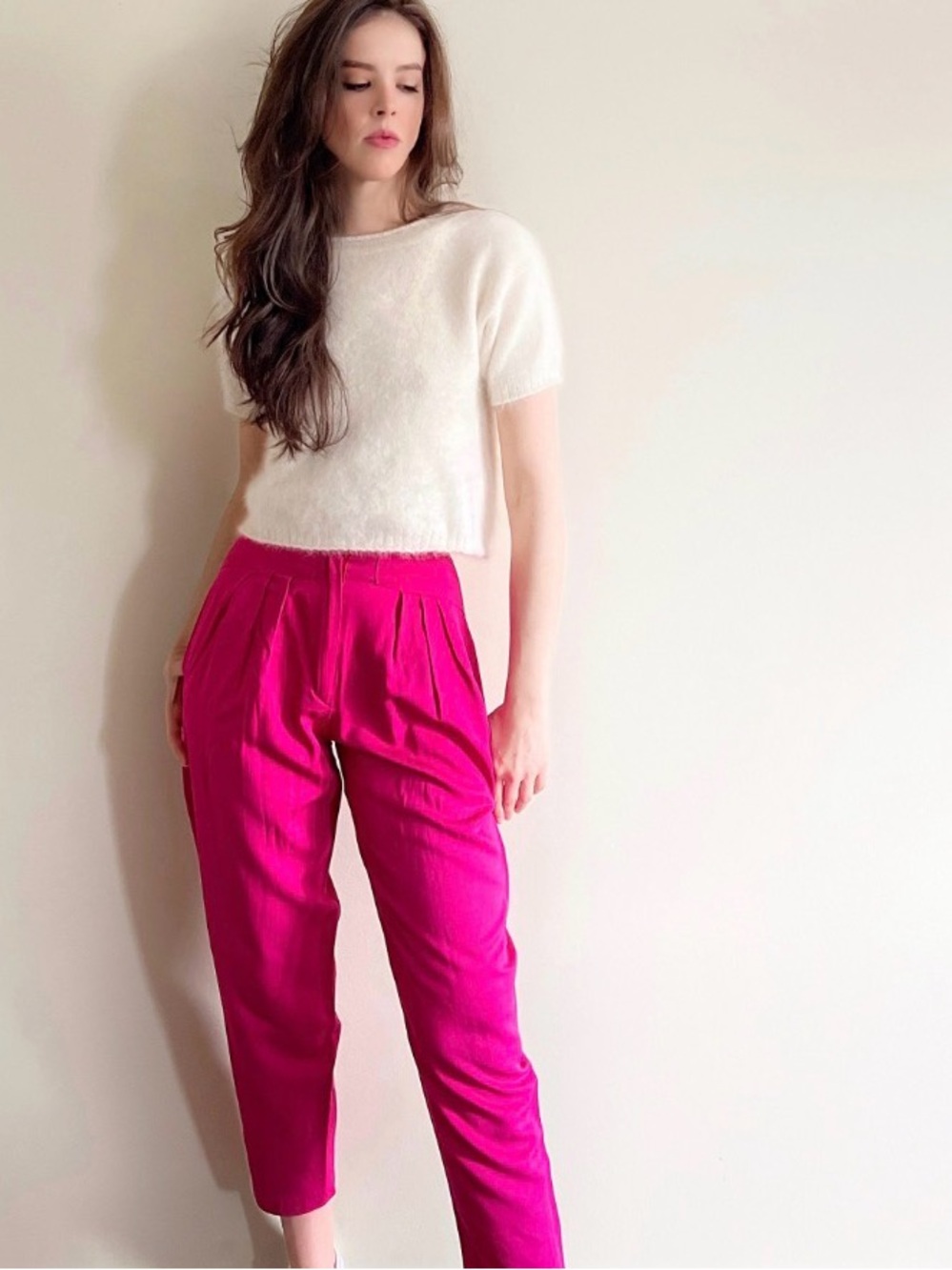 Vintage 90s Fuchsia Cropped Tapered, Pleated Trouser Pants - XS